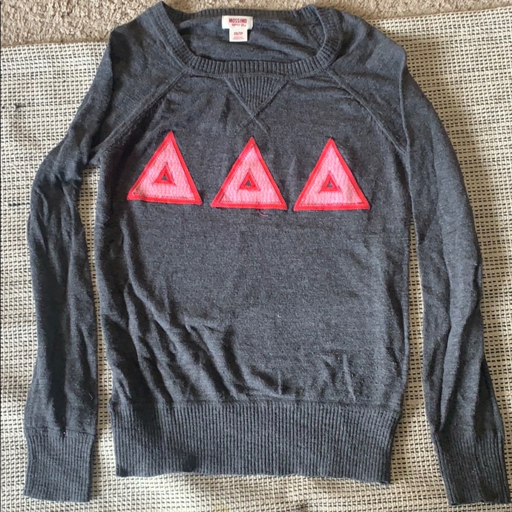 Grey and Pink Tri Delta Double Stitch Sweater